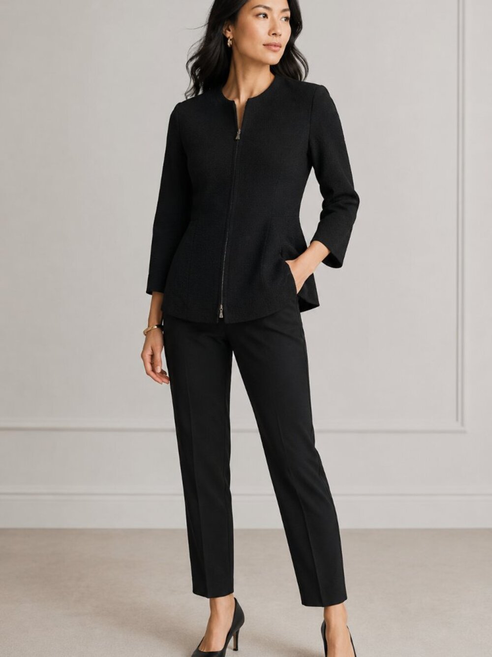 MM.LaFleur The Higgins Jacket Staccato Black Textured Zip Blazer Medium
